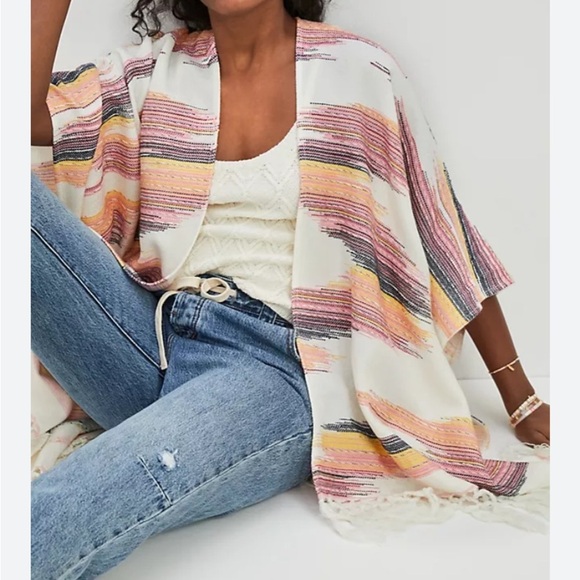 Anthropologie Tops - Anthropologie Sunrise Embroidered Kimono Woven Cotton OS $108